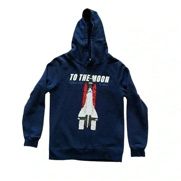 H&M Navy Hooded Long Sleeves Reversible Sequence Shuttle Ship Soft SZ 8-10 #2232 - Picture 2 of 10